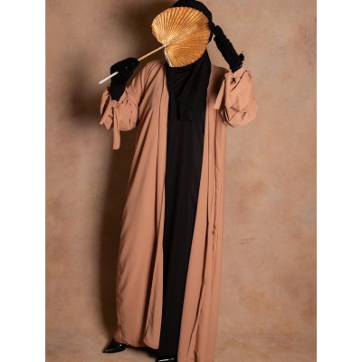 Kimono with tied sleeves in camel